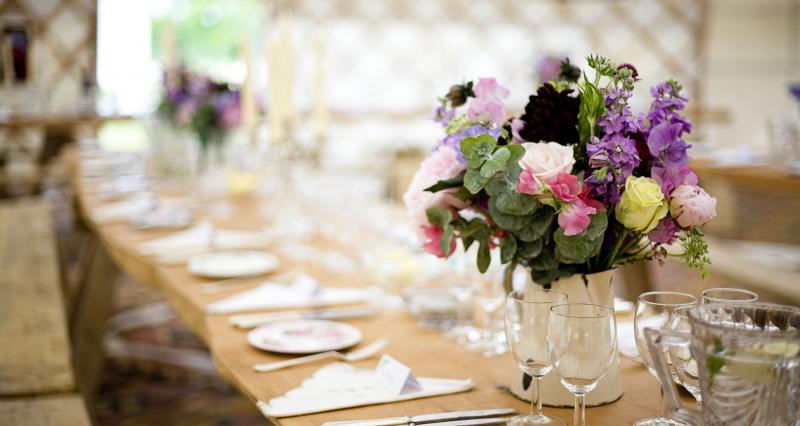 Banquet table in 32 foot yurt