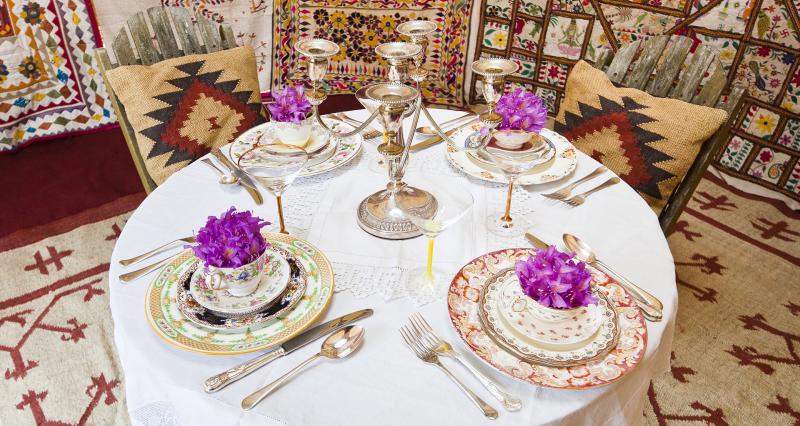 Table laid in yurt
