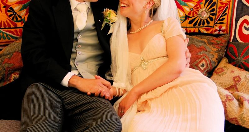 Bride and groom in yurt