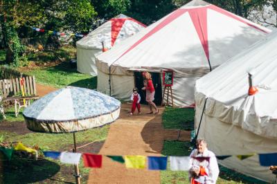 Walkway through yurts