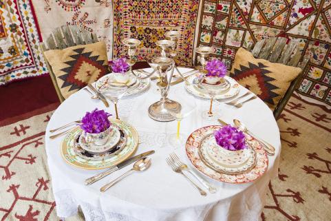 Table laid in yurt