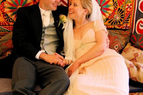 Bride and groom in yurt