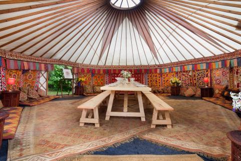 24ft yurt with sumptuous decor and 12ft banqueting table